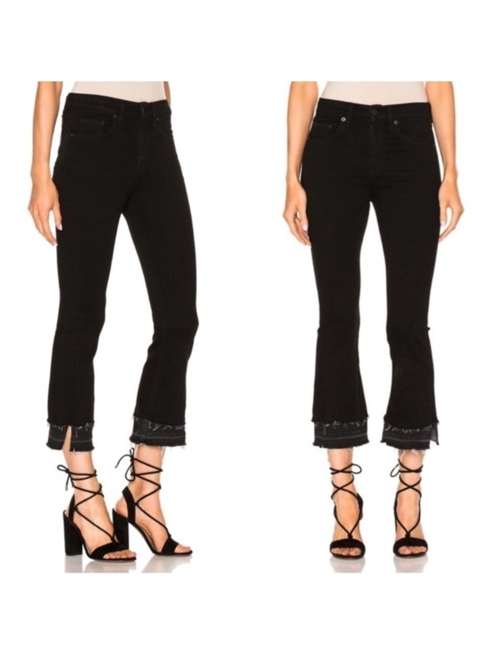RAG And Bone 10” Crop Flare Coal Double Hem Jeans